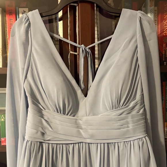 Elegant Azazie Blue Long Sleeve Princess Wedding Bridesmaid Dress - Picture 3 of 8